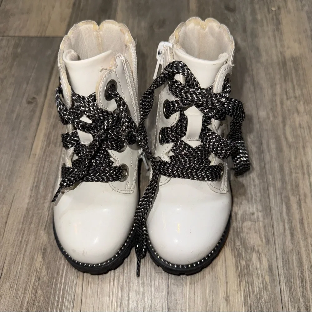 Cynthia Rowley White and Black Kids Combat Boots